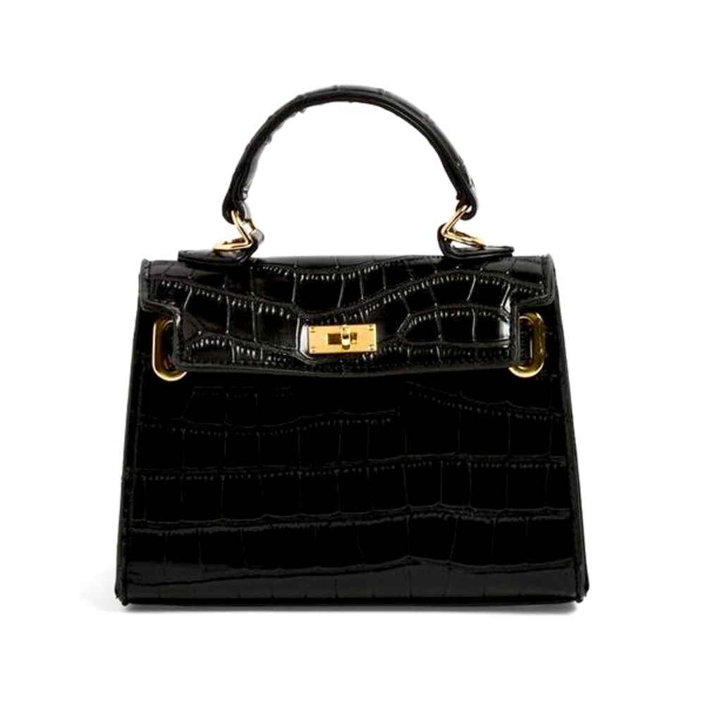 Stassi x Missguided Black Croc Mini Bag